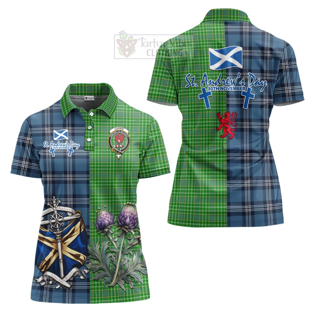 Tartan Vibes Clothing Currie Tartan Women's Polo Shirt Happy St. Andrew's Day Half Tartan Style