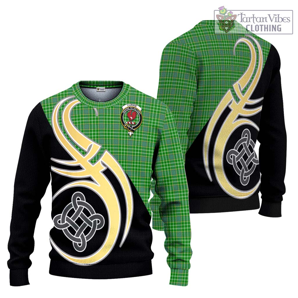 Currie Tartan Knitted Sweater with Family Crest and Celtic Symbol Style Unisex - Tartan Vibes Clothing