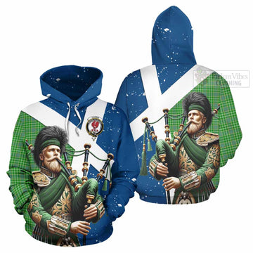 Currie Tartan Hoodie with Family Crest Scottish Bagpiper Vibes