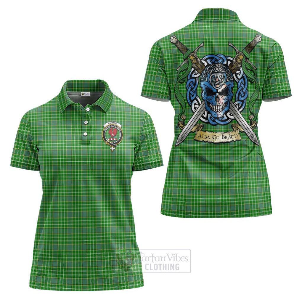 Tartan Vibes Clothing Currie Tartan Women's Polo Shirt with Family Crest Celtic Skull Style