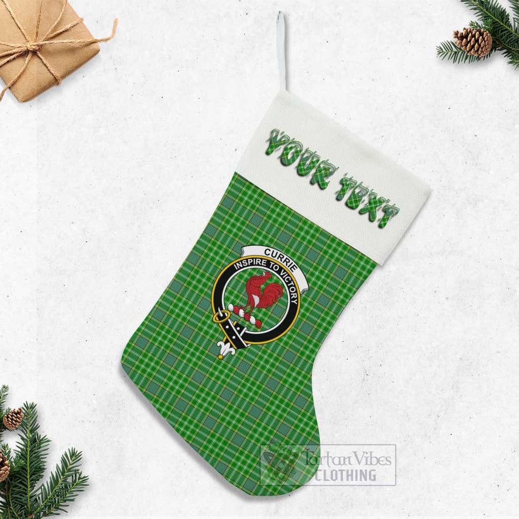 Tartan Vibes Clothing Currie Tartan Family Crest Christmas Stocking with Personalized Text