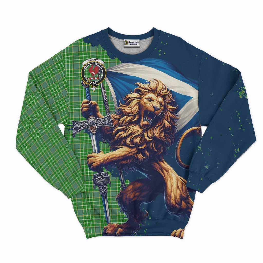 Tartan Vibes Clothing Currie Tartan Family Crest Sweatshirt with Scottish Majestic Lion