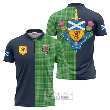 Currie Tartan Zipper Polo Shirt Alba with Scottish Lion Royal Arm Half Style