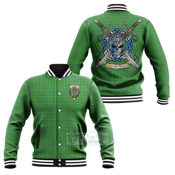 Currie Tartan Baseball Jacket with Family Crest Celtic Skull Style