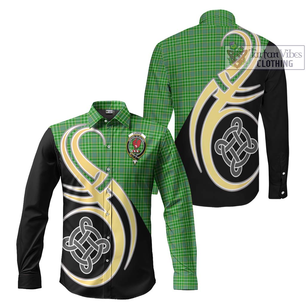 Currie Tartan Long Sleeve Button Shirt with Family Crest and Celtic Symbol Style Men's Shirt S - Tartan Vibes Clothing