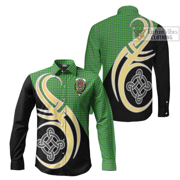 Currie Tartan Long Sleeve Button Shirt with Family Crest and Celtic Symbol Style