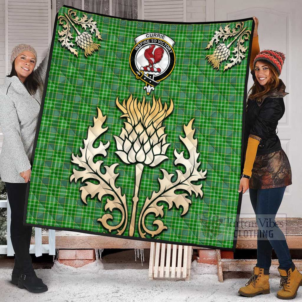 Tartan Vibes Clothing Currie Tartan Quilt with Family Crest and Golden Thistle Style