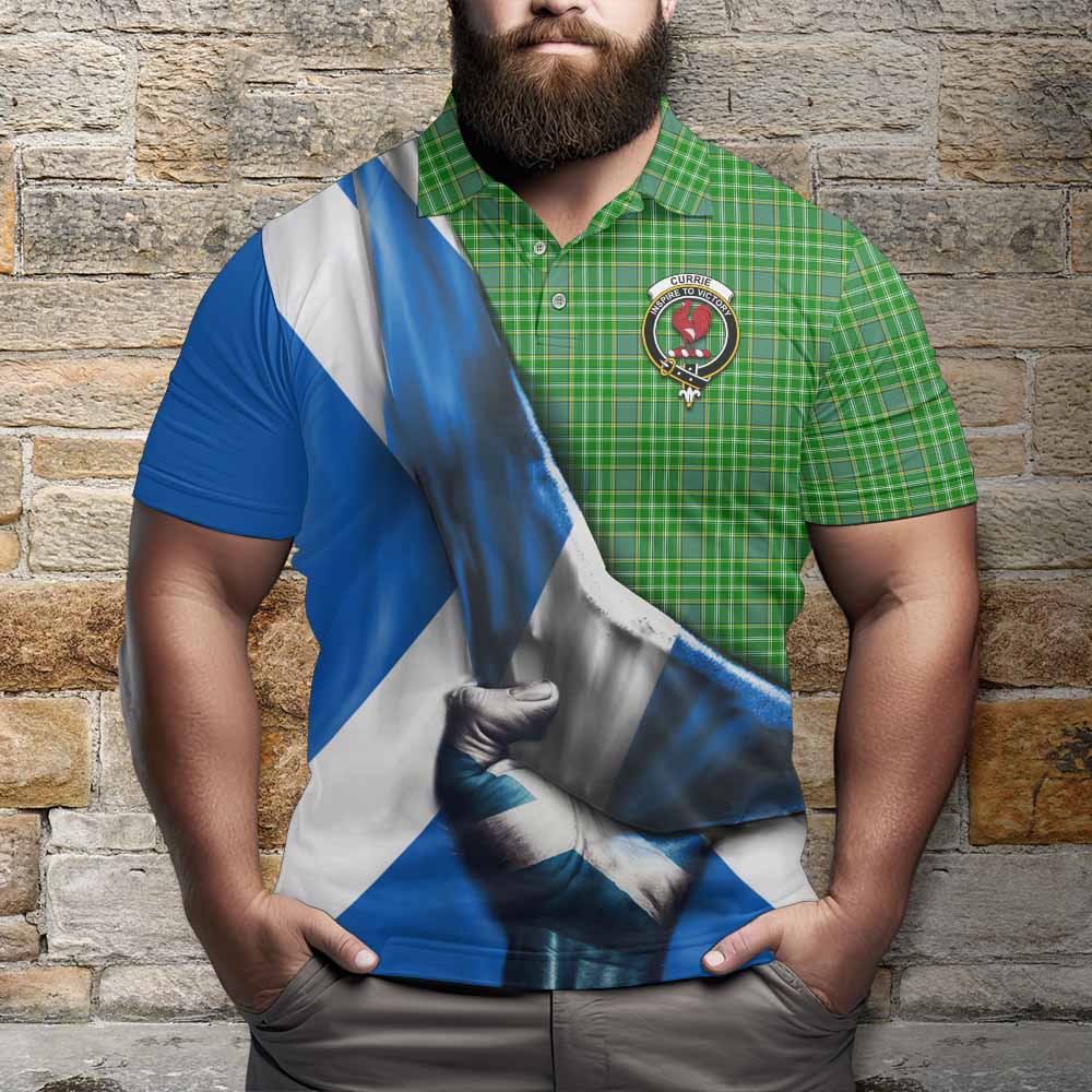 Tartan Vibes Clothing Currie Tartan Polo Shirt with Family Crest Scotland Patriotic Style