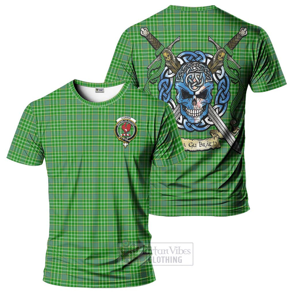 Tartan Vibes Clothing Currie Tartan T-Shirt with Family Crest Celtic Skull Style