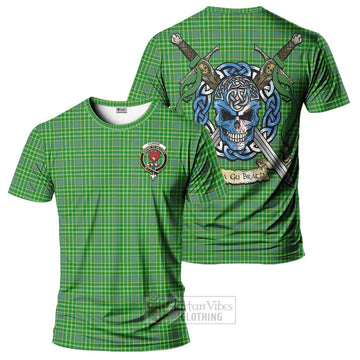 Currie Tartan T-Shirt with Family Crest Celtic Skull Style