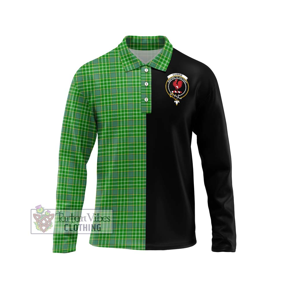 Currie Tartan Long Sleeve Polo Shirt with Family Crest and Half Of Me Style Unisex - Tartanvibesclothing Shop