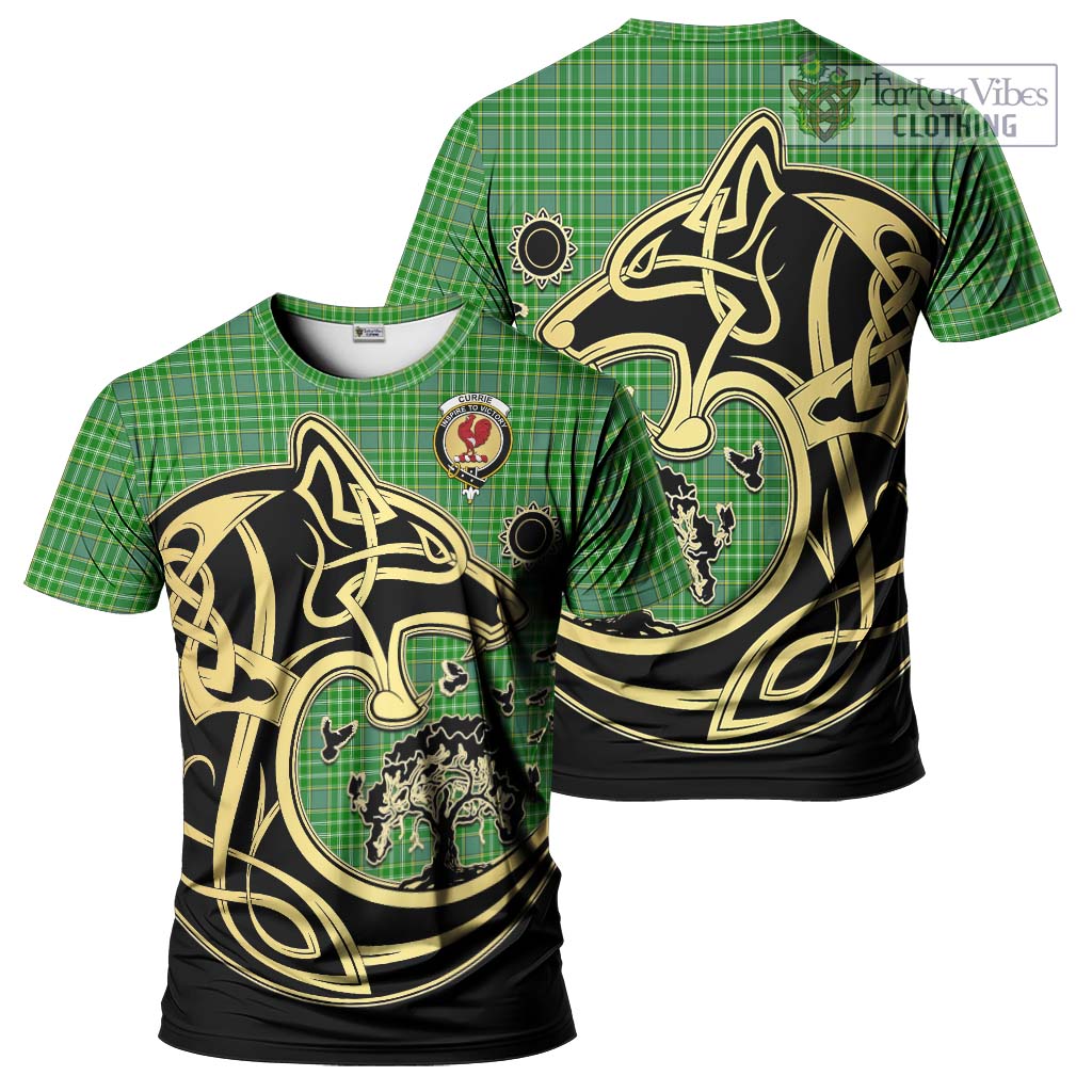 Currie Tartan T-Shirt with Family Crest Celtic Wolf Style Kid's Shirt - Tartan Vibes Clothing