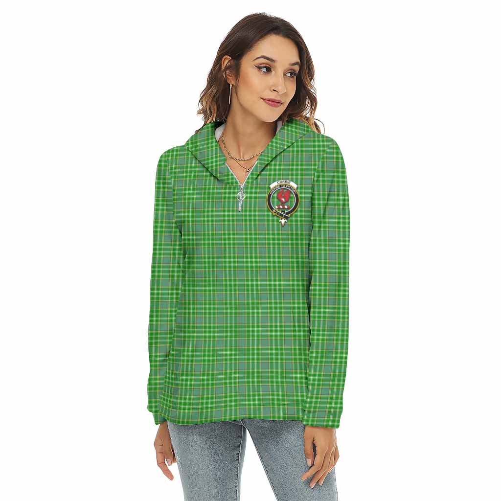 Tartan Vibes Clothing Currie Tartan Crest Women's Borg  Half Zip Fleece Hoodie