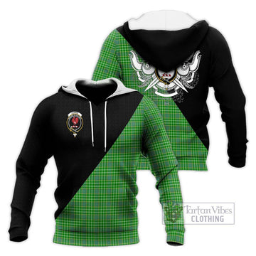 Currie Tartan Knitted Hoodie with Family Crest and Military Logo Style