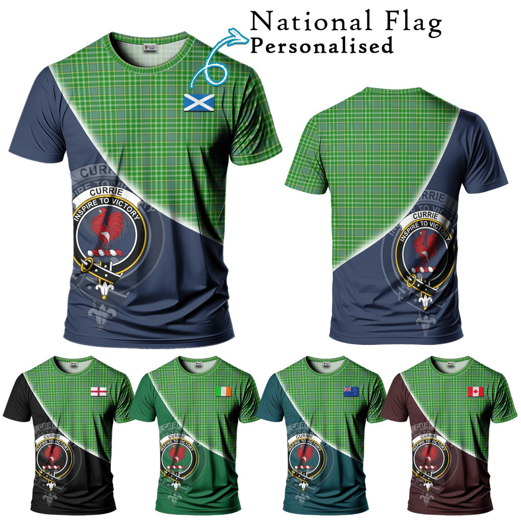 Currie Tartan T-Shirt with Personalised National Flag and Family Crest Half Style Kid's Shirt - Tartanvibesclothing Shop