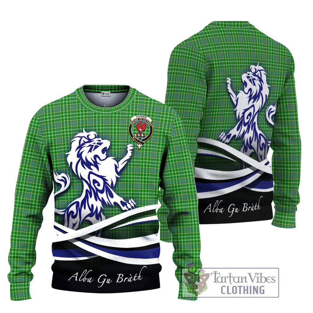 Currie Tartan Knitted Sweater with Alba Gu Brath Regal Lion Emblem Unisex - Tartanvibesclothing Shop