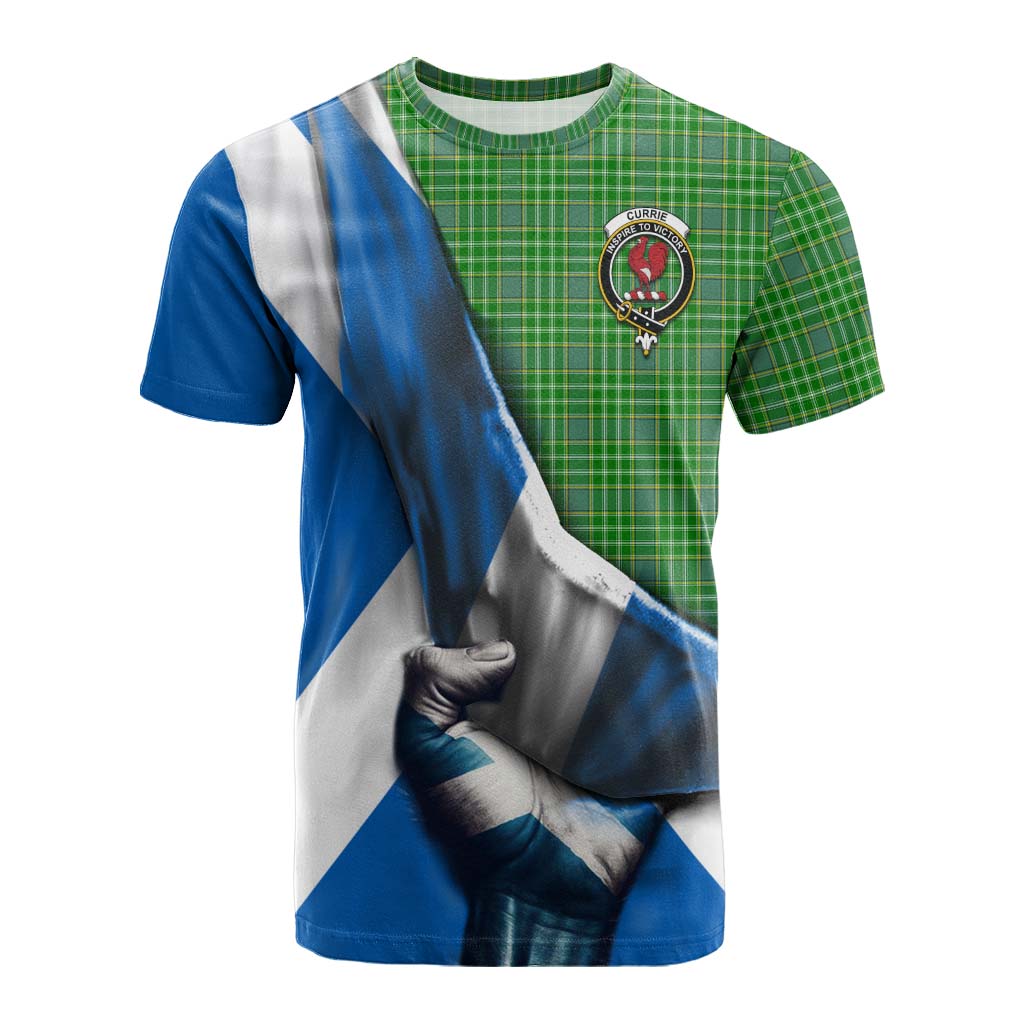 Tartan Vibes Clothing Currie Tartan Cotton T-shirt with Family Crest Scotland Patriotic Style