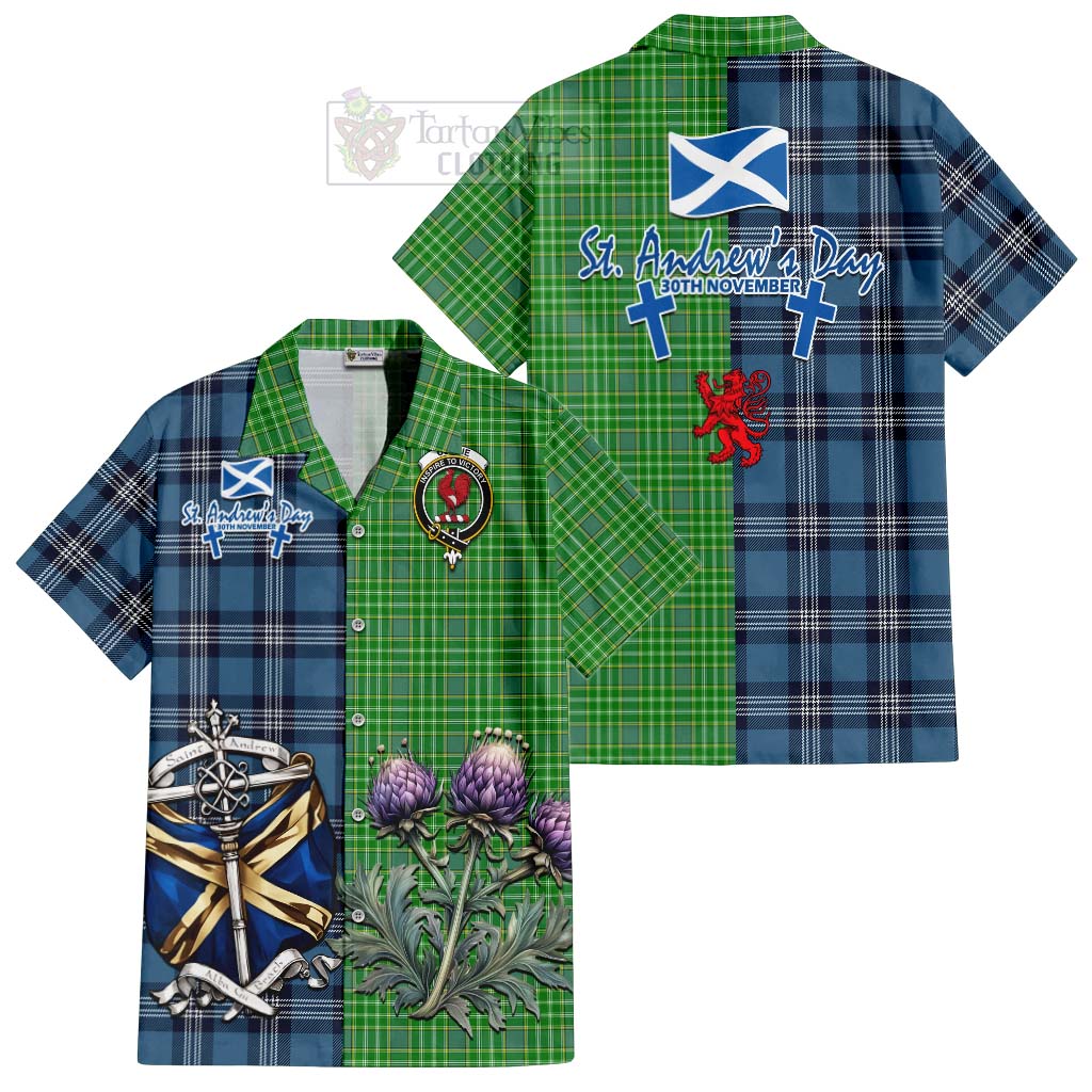 Tartan Vibes Clothing Currie Tartan Short Sleeve Button Shirt Happy St. Andrew's Day Half Tartan Style