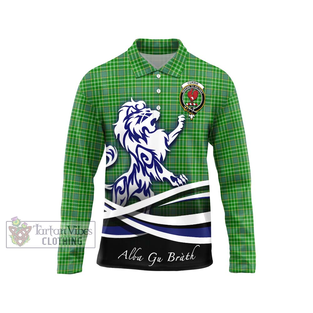 Currie Tartan Long Sleeve Polo Shirt with Alba Gu Brath Regal Lion Emblem Unisex - Tartanvibesclothing Shop