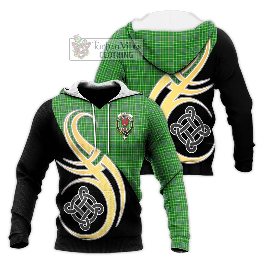 Currie Tartan Knitted Hoodie with Family Crest and Celtic Symbol Style Unisex Knitted Pullover Hoodie - Tartan Vibes Clothing