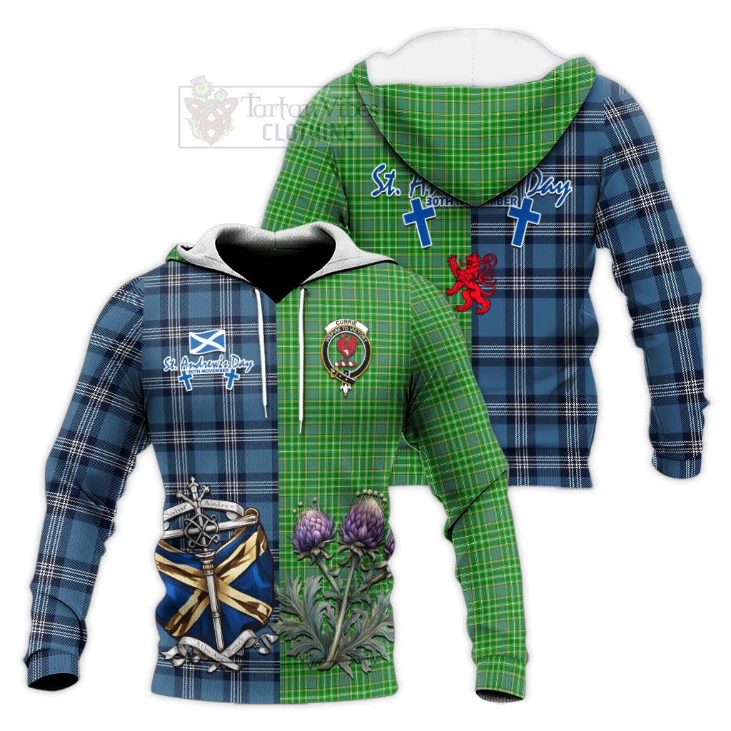 Tartan Vibes Clothing Currie Tartan Knitted Hoodie Happy St. Andrew's Day Half Tartan Style