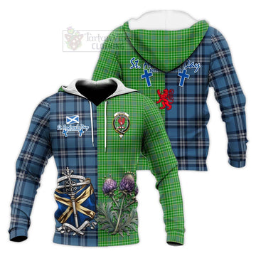 Currie Tartan Knitted Hoodie Happy St. Andrew's Day Half Tartan Style