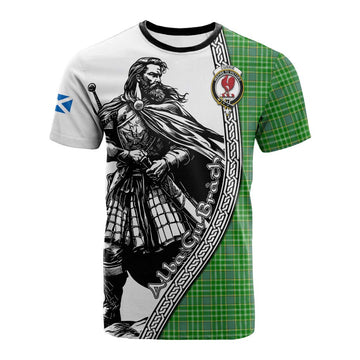 Currie Tartan Clan Crest Cotton T-shirt with Highlander Warrior Celtic Style