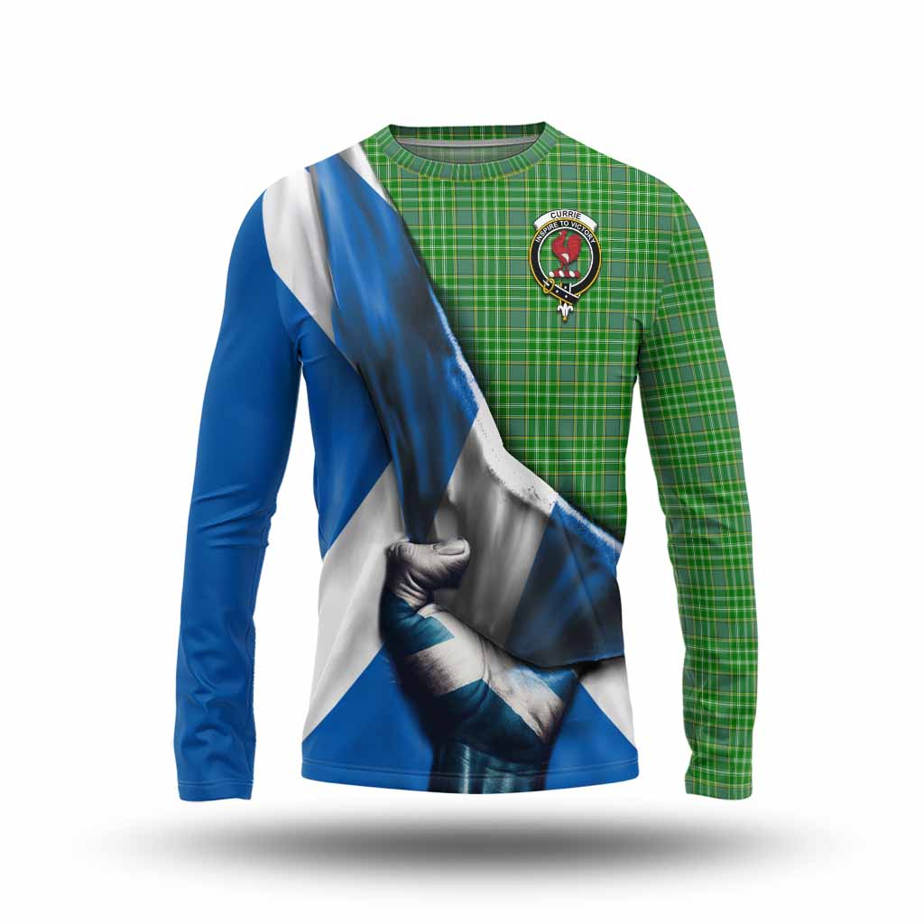 Tartan Vibes Clothing Currie Tartan Long Sleeve T-Shirt with Family Crest Scotland Patriotic Style