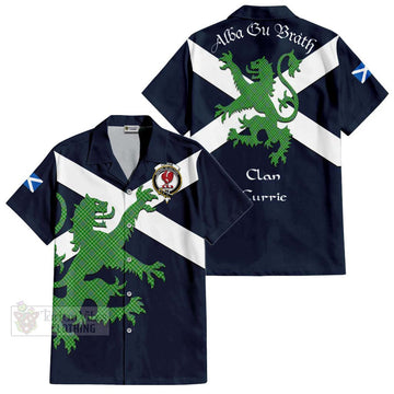 Currie Tartan Lion Rampant Short Sleeve Button Shirt  Proudly Display Your Heritage with Alba Gu Brath and Clan Name