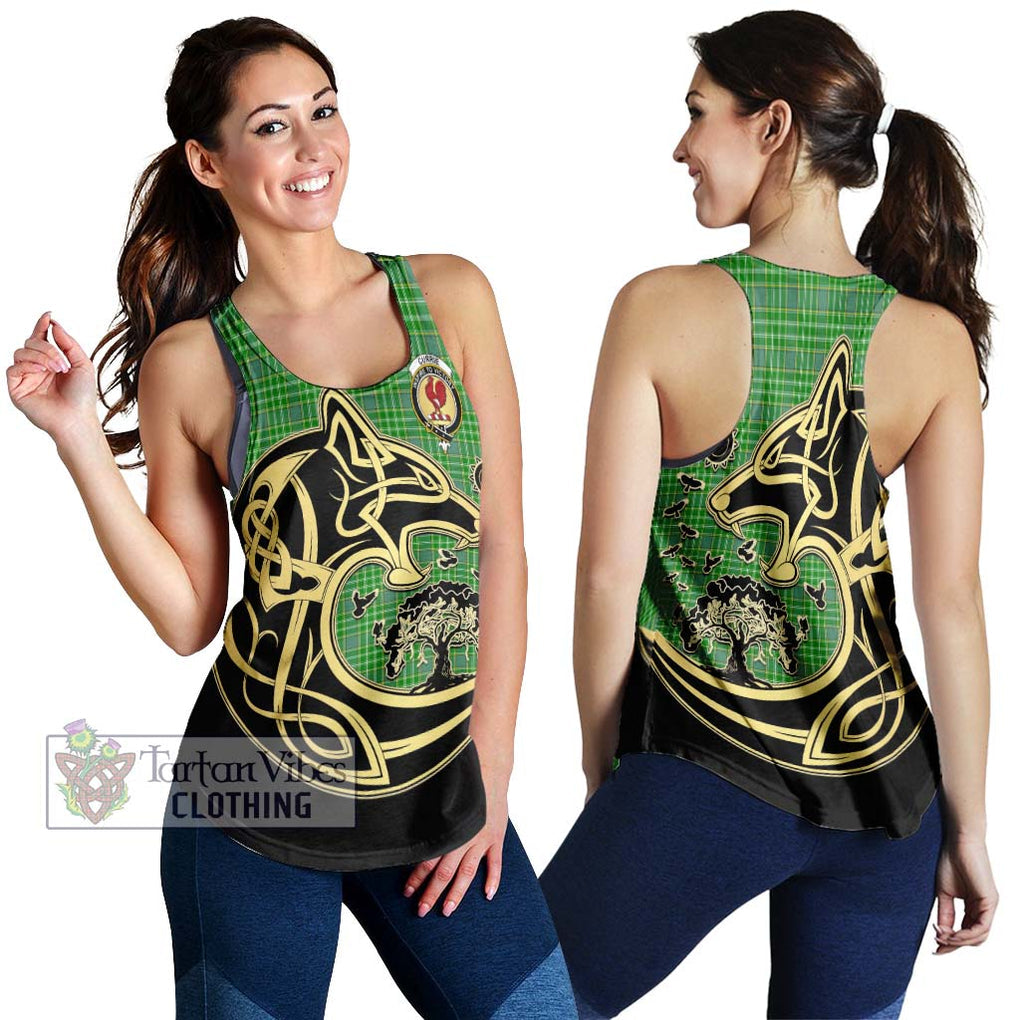 Currie Tartan Women's Racerback Tanks with Family Crest Celtic Wolf Style 4XL - Tartan Vibes Clothing