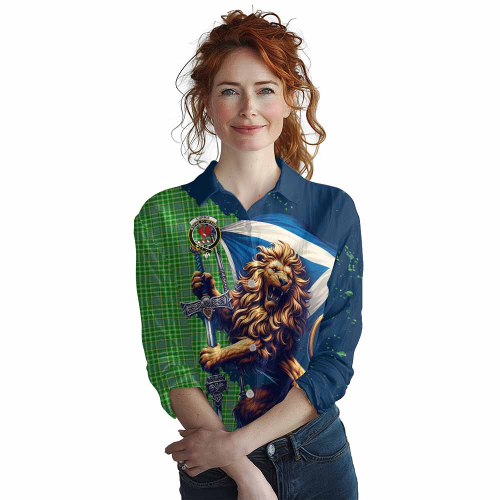 Tartan Vibes Clothing Currie Tartan Family Crest Women's Casual Shirt with Scottish Majestic Lion