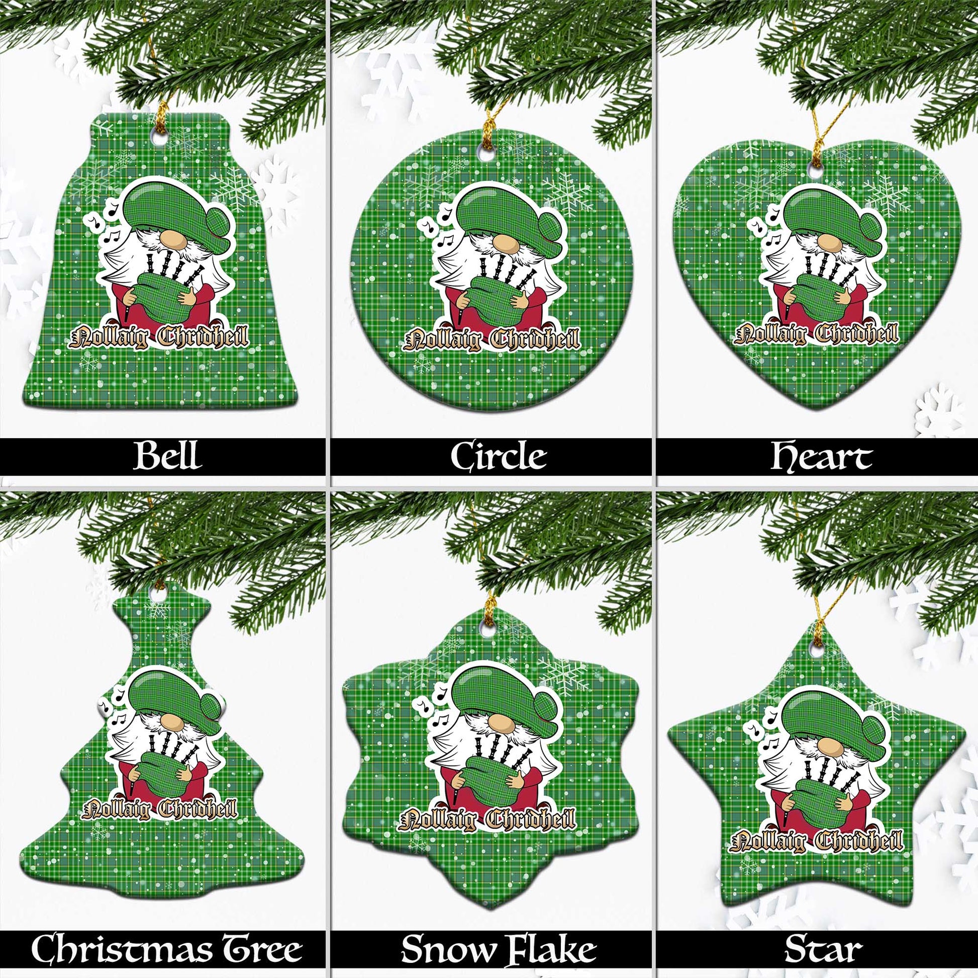 Currie Tartan Christmas Ornaments with Scottish Gnome Playing Bagpipes Ceramic - Tartanvibesclothing