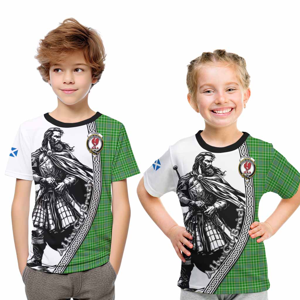 Currie Tartan Clan Crest Kid T-Shirt with Highlander Warrior Celtic Style