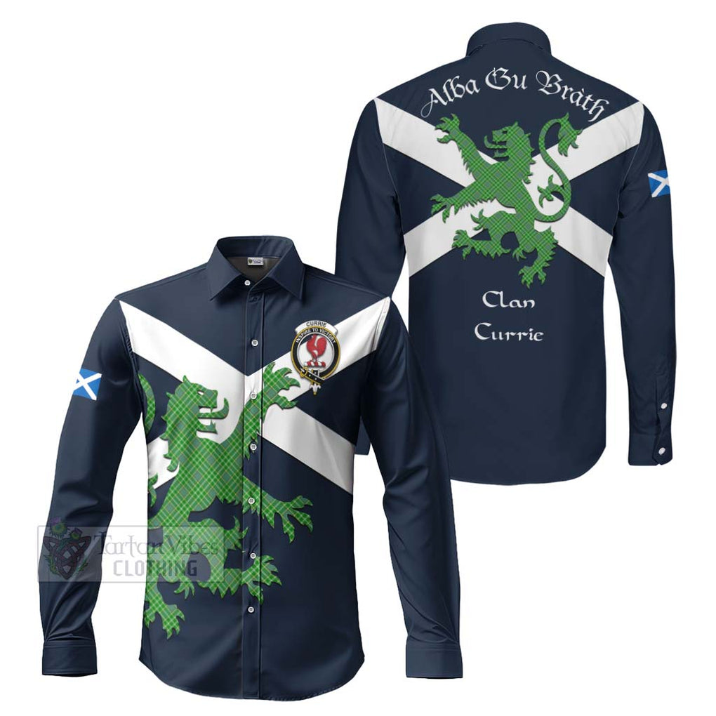 Tartan Vibes Clothing Currie Tartan Lion Rampant Long Sleeve Button Shirt – Proudly Display Your Heritage with Alba Gu Brath and Clan Name