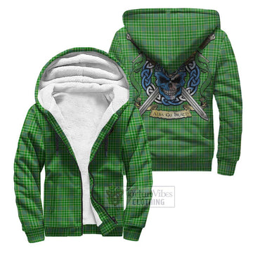 Currie Tartan Sherpa Hoodie with Family Crest Celtic Skull Style