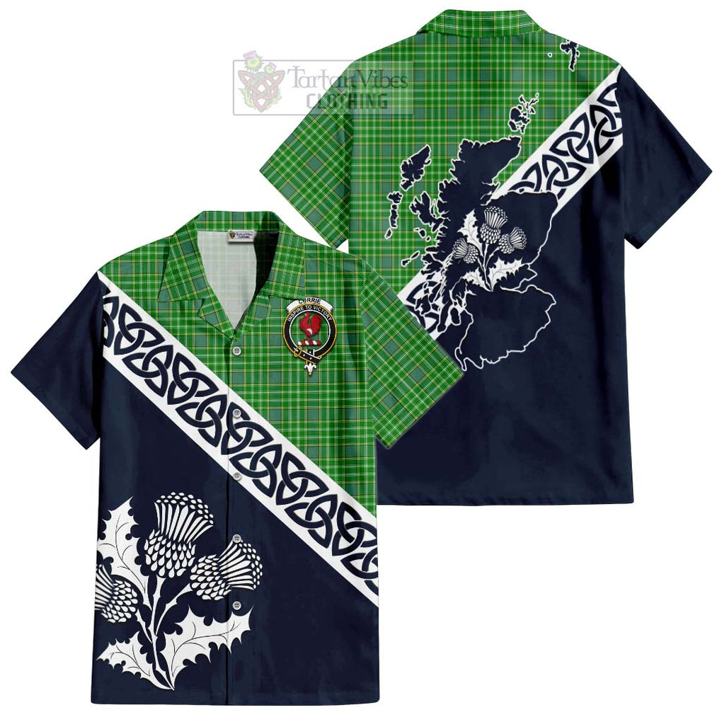 Tartan Vibes Clothing Currie Tartan Short Sleeve Button Shirt Featuring Thistle and Scotland Map