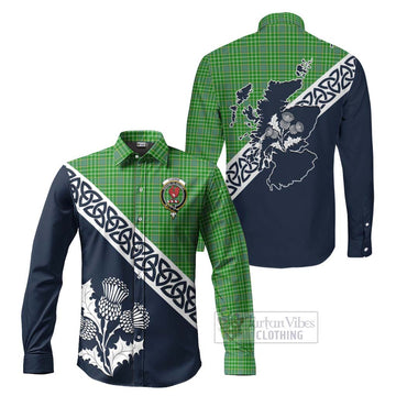 Currie Tartan Long Sleeve Button Shirt Featuring Thistle and Scotland Map