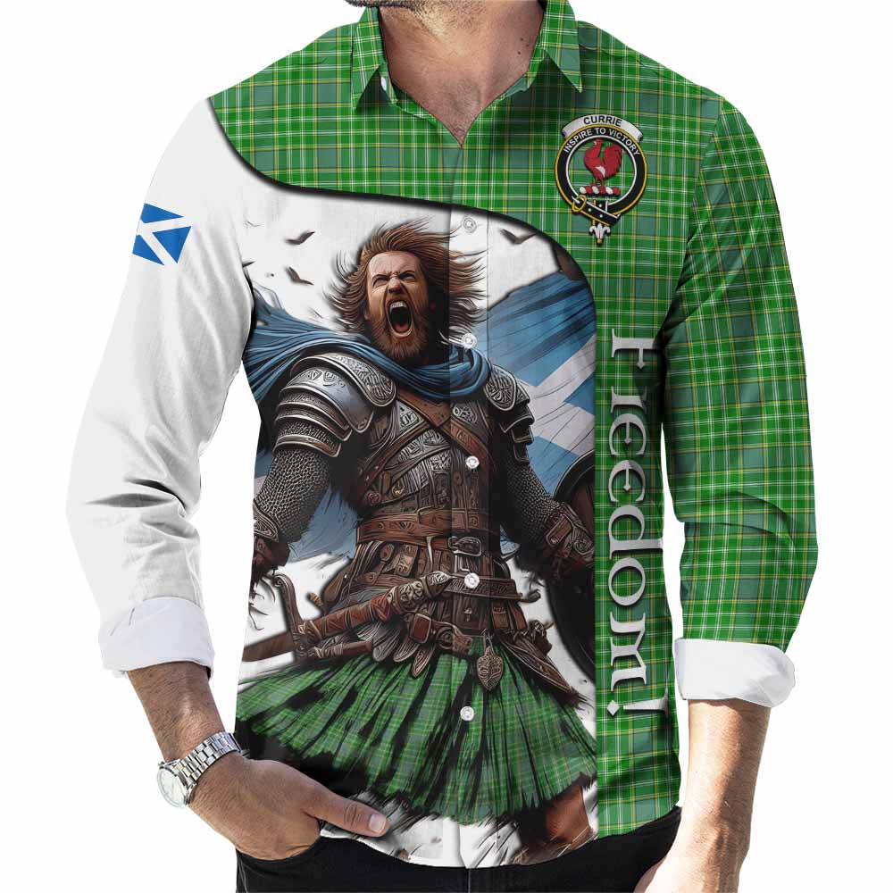 Tartan Vibes Clothing Currie Crest Tartan Long Sleeve Button Shirt Inspired by the Freedom of Scottish Warrior