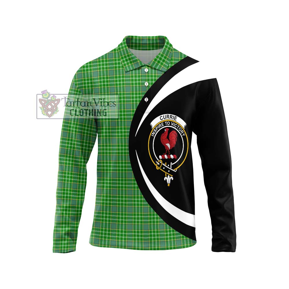 Currie Tartan Long Sleeve Polo Shirt with Family Crest Circle Style Unisex - Tartan Vibes Clothing