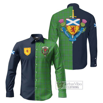 Currie Tartan Long Sleeve Button Shirt Alba with Scottish Lion Royal Arm Half Style