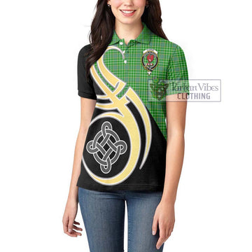 Currie Tartan Women's Polo Shirt with Family Crest and Celtic Symbol Style