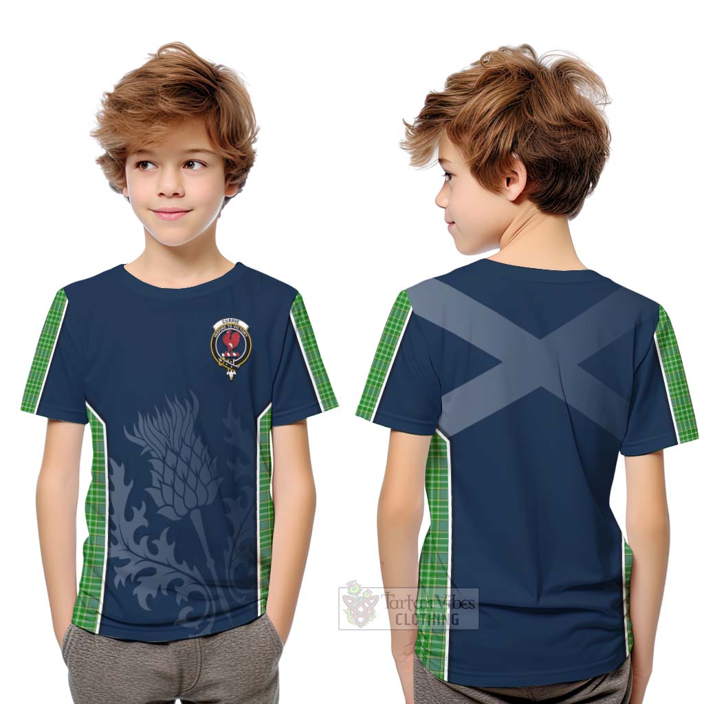 Tartan Vibes Clothing Currie Tartan Kid T-Shirt with Family Crest and Scottish Thistle Vibes Sport Style