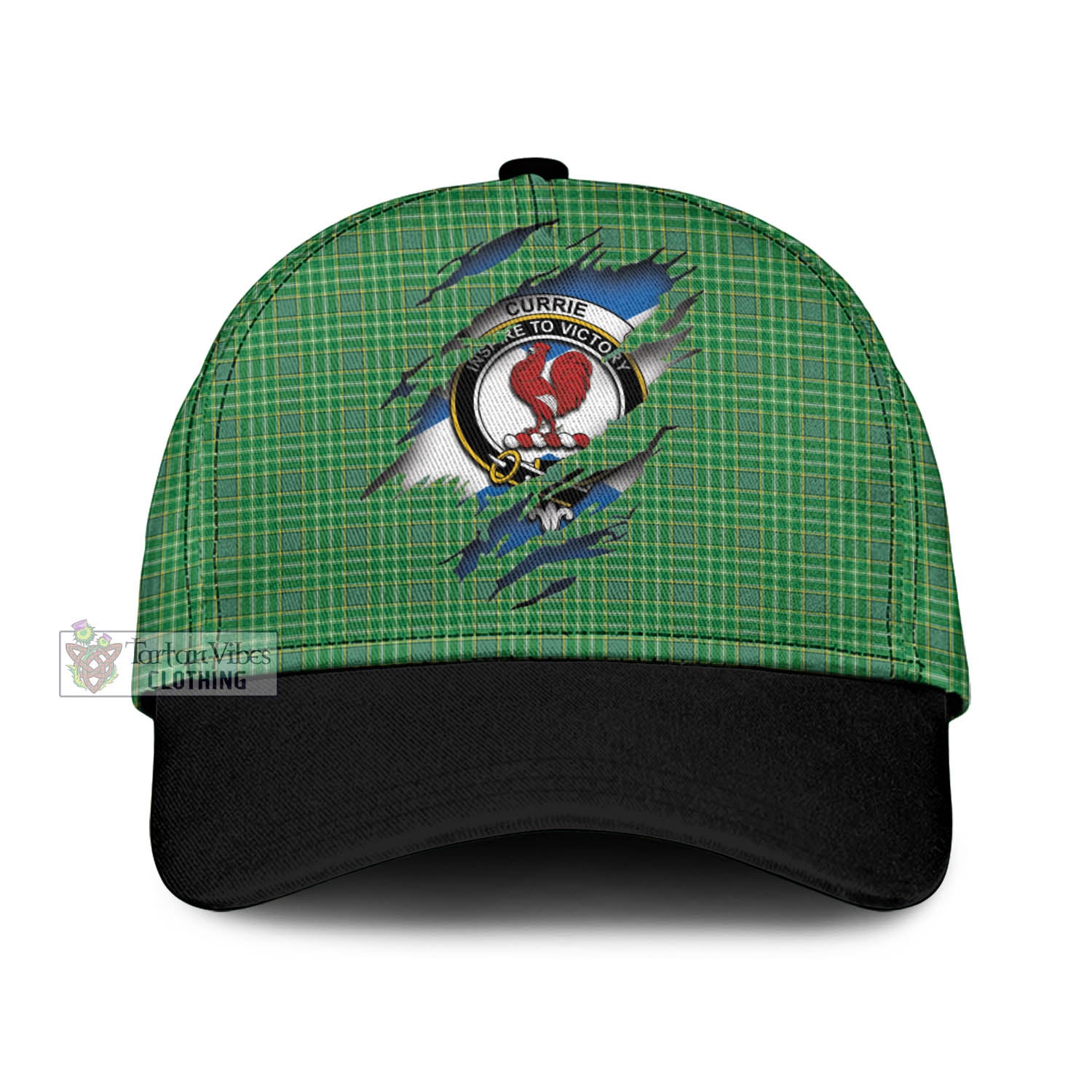 Tartan Vibes Clothing Currie Tartan Classic Cap with Family Crest In Me Style