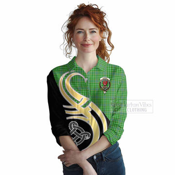 Currie Tartan Women's Casual Shirt with Family Crest and Celtic Symbol Style