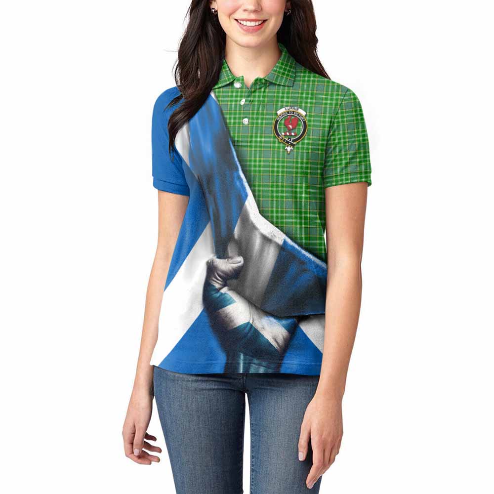 Tartan Vibes Clothing Currie Tartan Women's Polo Shirt with Family Crest Scotland Patriotic Style