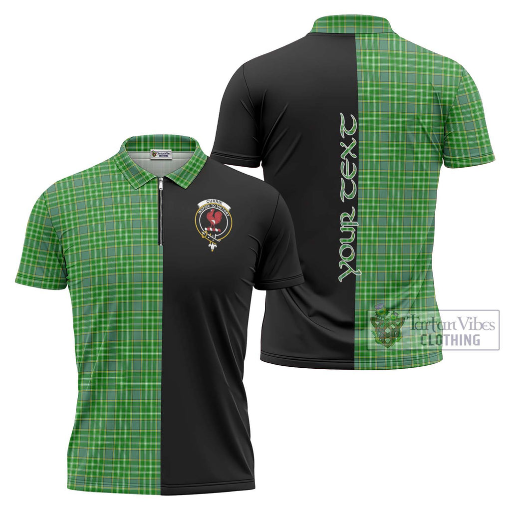 Currie Tartan Zipper Polo Shirt with Family Crest and Half Of Me Style Unisex - Tartanvibesclothing Shop