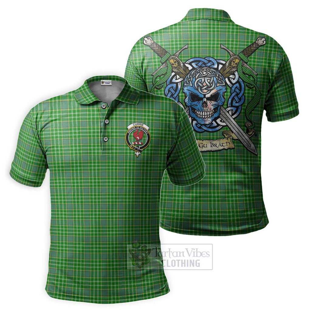 Tartan Vibes Clothing Currie Tartan Polo Shirt with Family Crest Celtic Skull Style