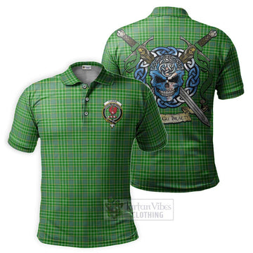 Currie Tartan Polo Shirt with Family Crest Celtic Skull Style