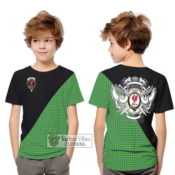 Currie Tartan Kid T-Shirt with Family Crest and Military Logo Style