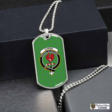 Currie Tartan Dog Tag Necklace with Family Crest